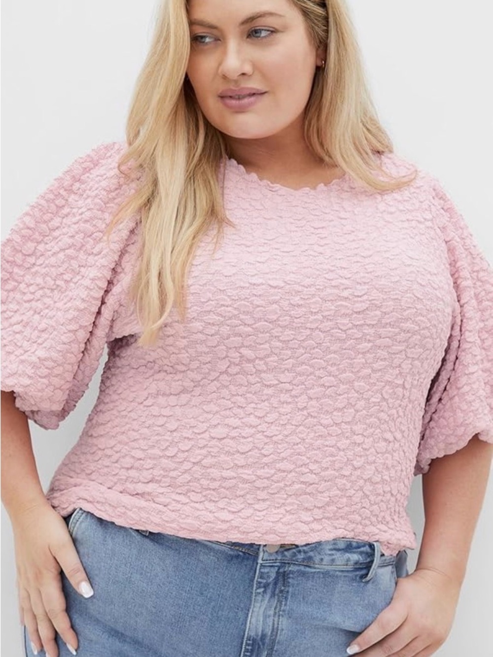 City Chic Chrissie Top - Pink with Balloon Sleeves